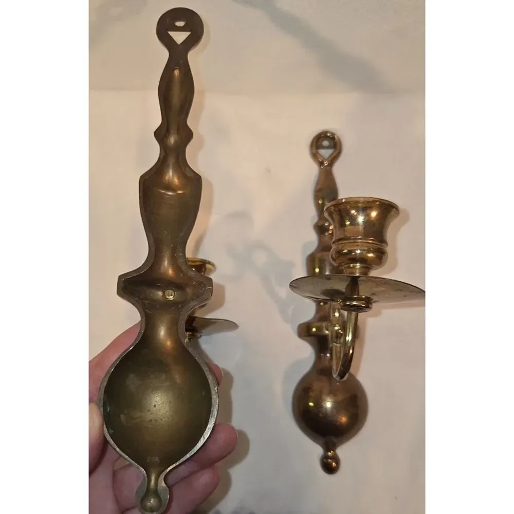 Vintage Solid Brass Wall Sconces Pair Traditional Taper Candle Holders